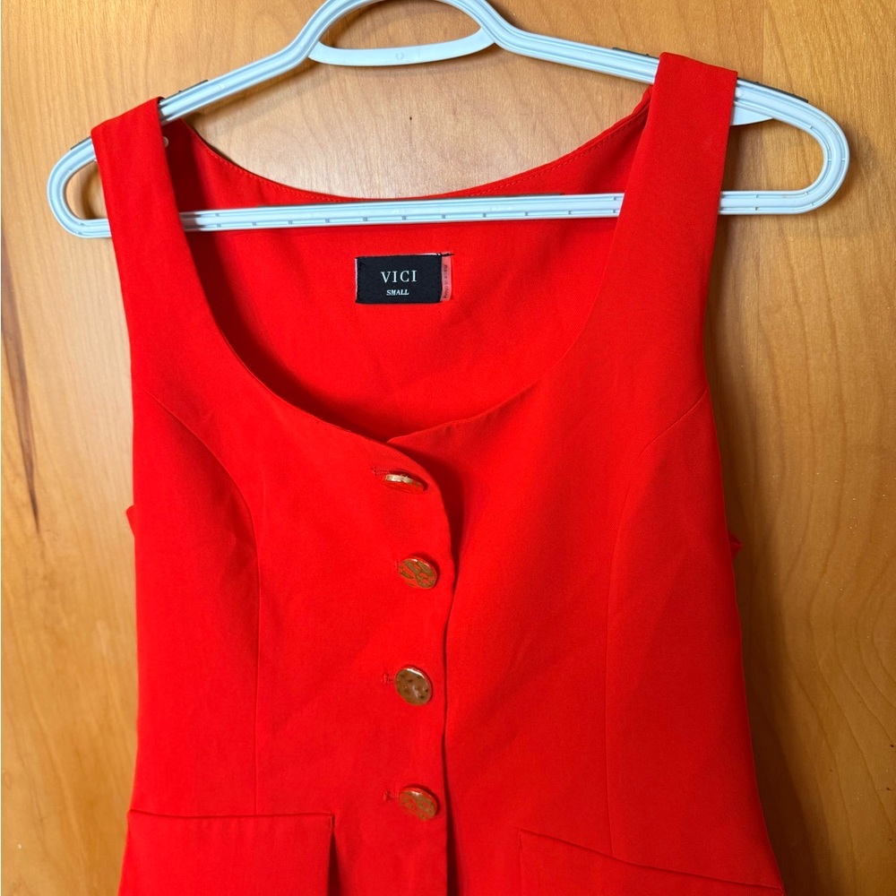 Vici Bright Red romper gold accent